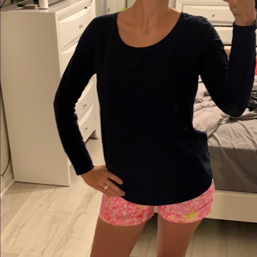 Navy blue shimmer long sleeve crew neck shirt LOFT